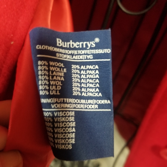 Vintage Burberry Red Wool/Alpaca Pea Coat. Size: Large. - Picture 9 of 10